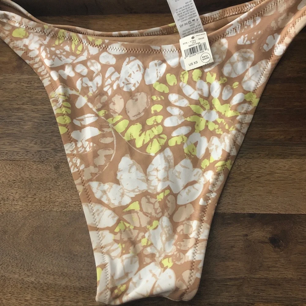 aerie Tan White & Yellow Bikini Bottoms